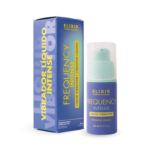 Presentación premium y frasco del elixir estimulante Frequency Intense.