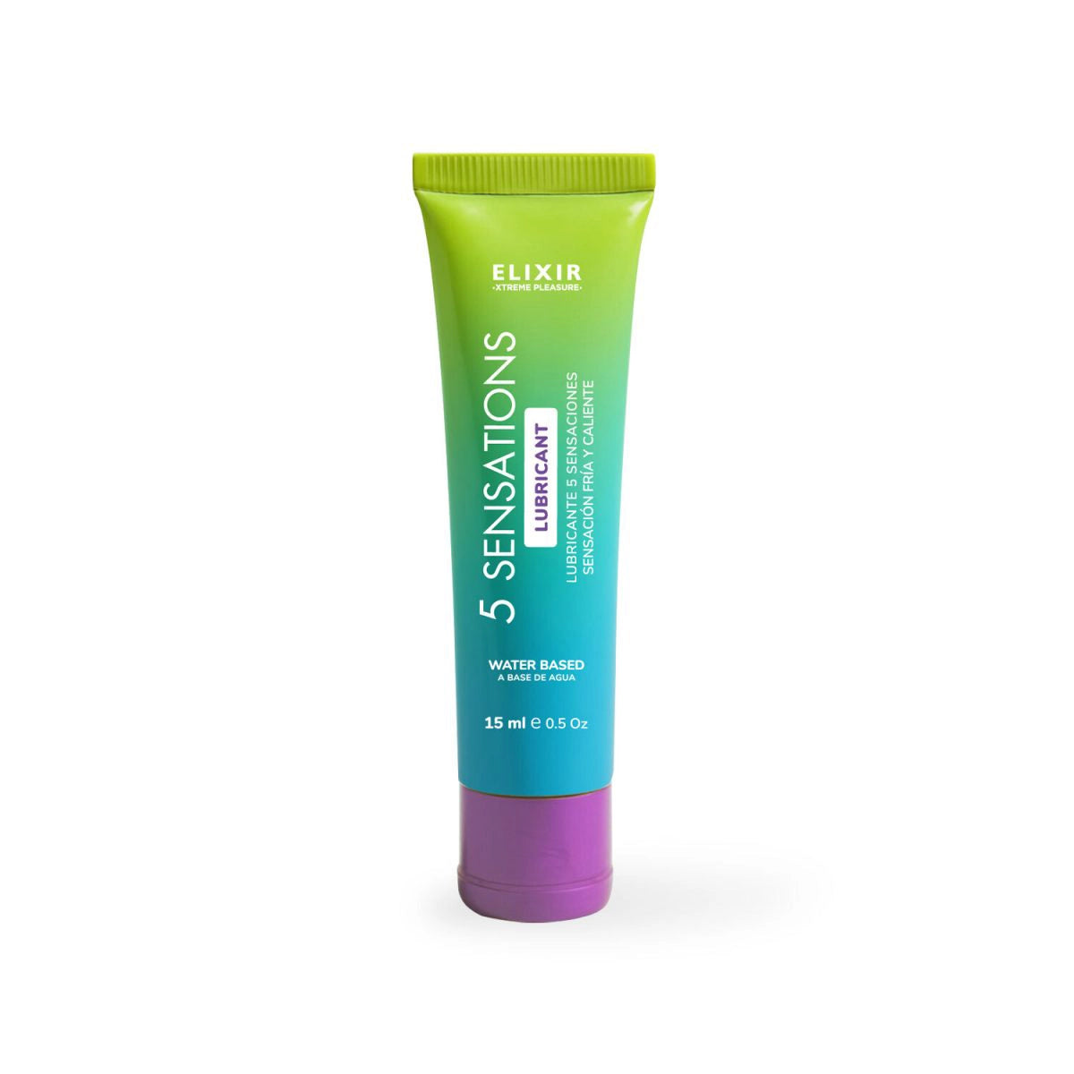 Tubo de 15ml del elixir multiefecto con diseño en degradado verde y azul.