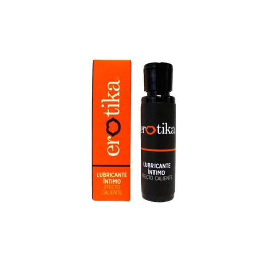 Frasco dosificador y caja oficial del lubricante íntimo efecto caliente de la marca Erotika.