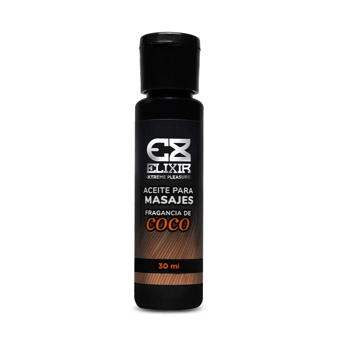 Aceite corporal con aroma a coco para masajes de relajación y cuidado de la piel.