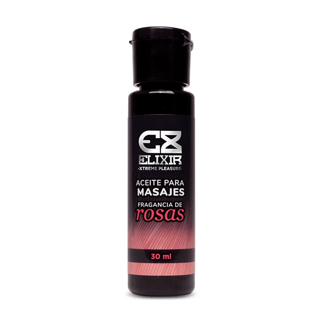 Aceite corporal con fragancia de rosas, textura ligera para hidratación y masajes.
