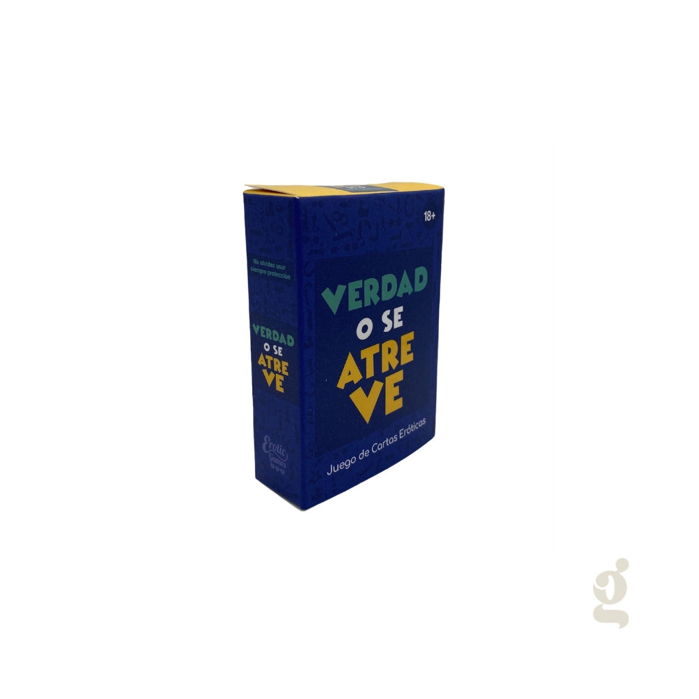 Vista frontal de la caja del juego de cartas para adultos Verdad o Se Atreve para catálogo Gimo.