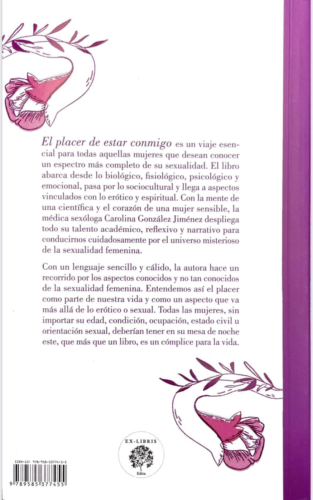 Contraportada del libro detallando la sinopsis y el enfoque en la sexualidad femenina.