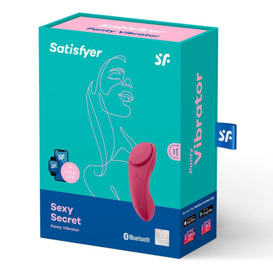 Vista lateral de la caja que muestra la curva ergonómica del Sexy Secret de Satisfyer.