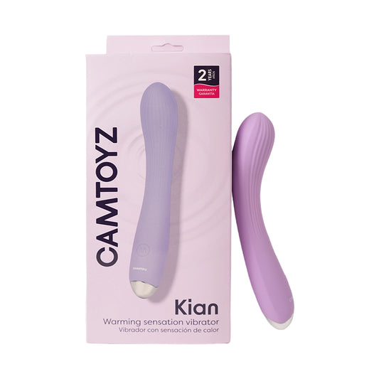 Presentación del estimulador anatómico Kian Majestic con función de calor en color lila.