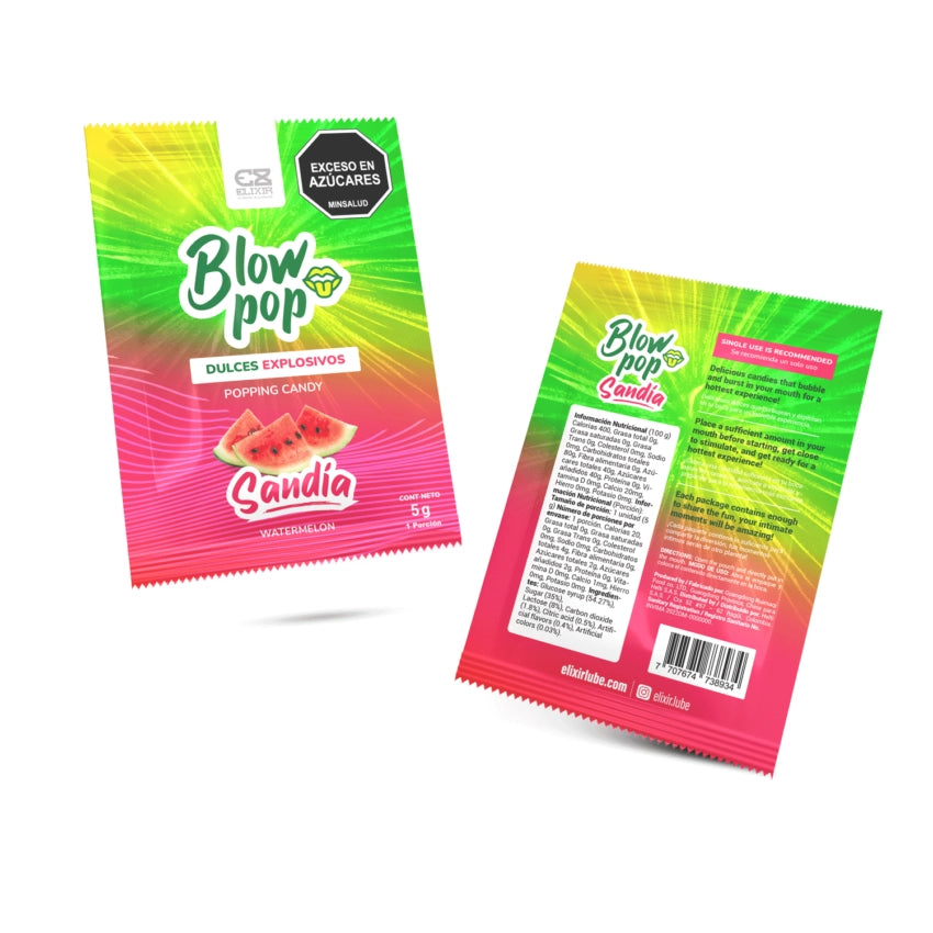 Presentación del Elixir Oral Blow Pop variante Sandía en su empaque dosificador.