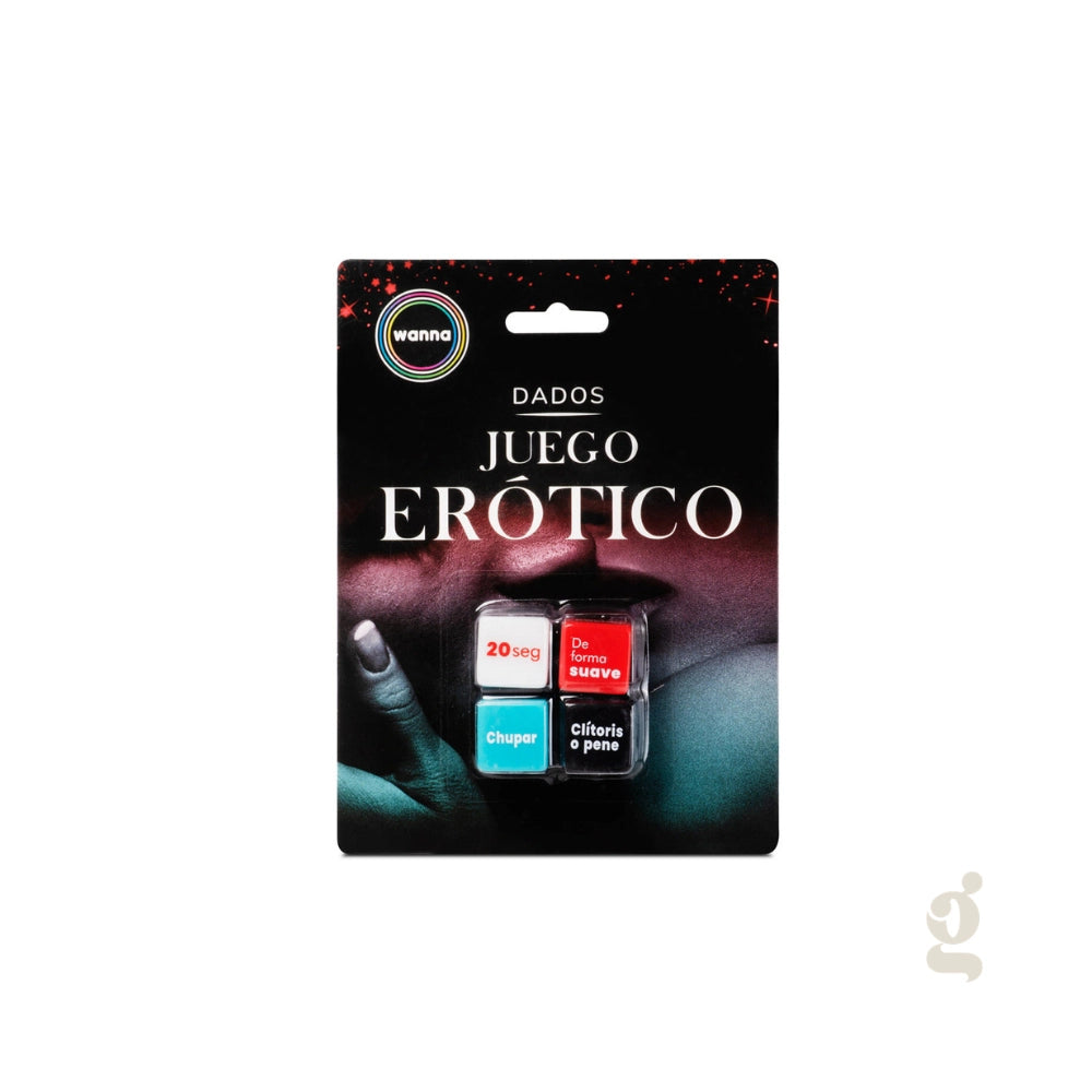 Presentación oficial en blíster del juego de dados para parejas Wanna para catálogo Gimo.