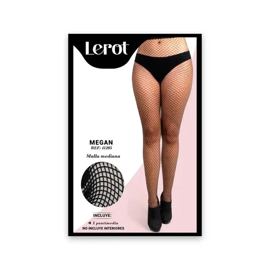 Presentación oficial y detalle del tejido de las medias de malla mediana Megan de Lerot.