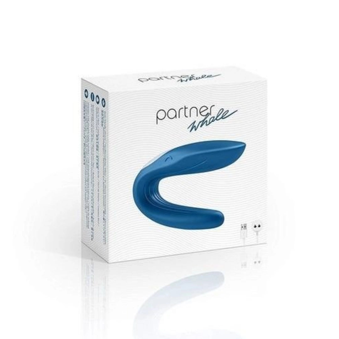 Empaque oficial del estimulador de pareja Partner Whale de Satisfyer en Gimo Boticario.