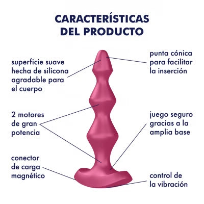 Infografía técnica del Lolli-Plug 1 resaltando sus dos motores y punta cónica para inserción.