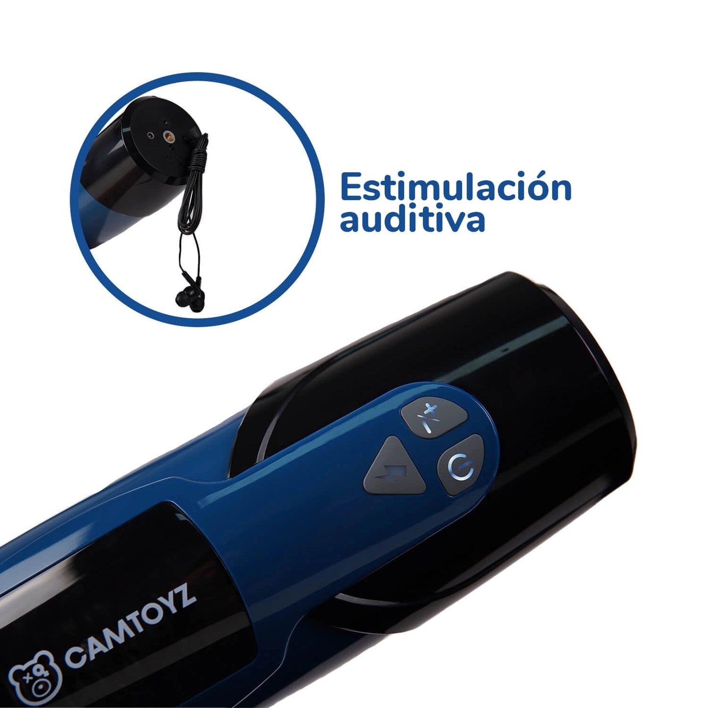 Detalle de la interfaz de control y puerto de estimulación auditiva del dispositivo Dynamo.