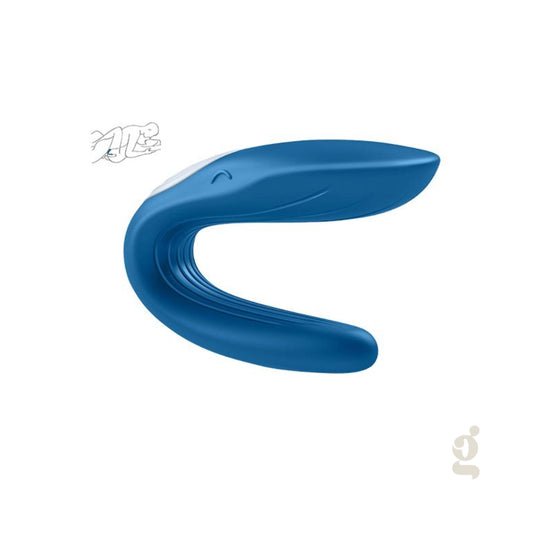 Estimulador de pareja Partner Whale de Satisfyer en silicona azul para bienestar compartido.