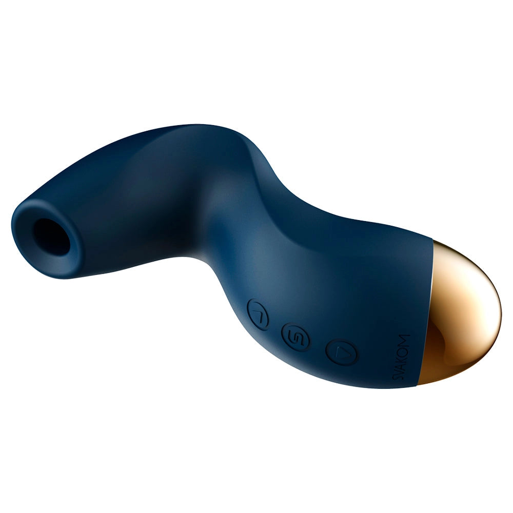 Estimulador de pulso y succión Pulse Pure en color azul oscuro con detalles cromados.