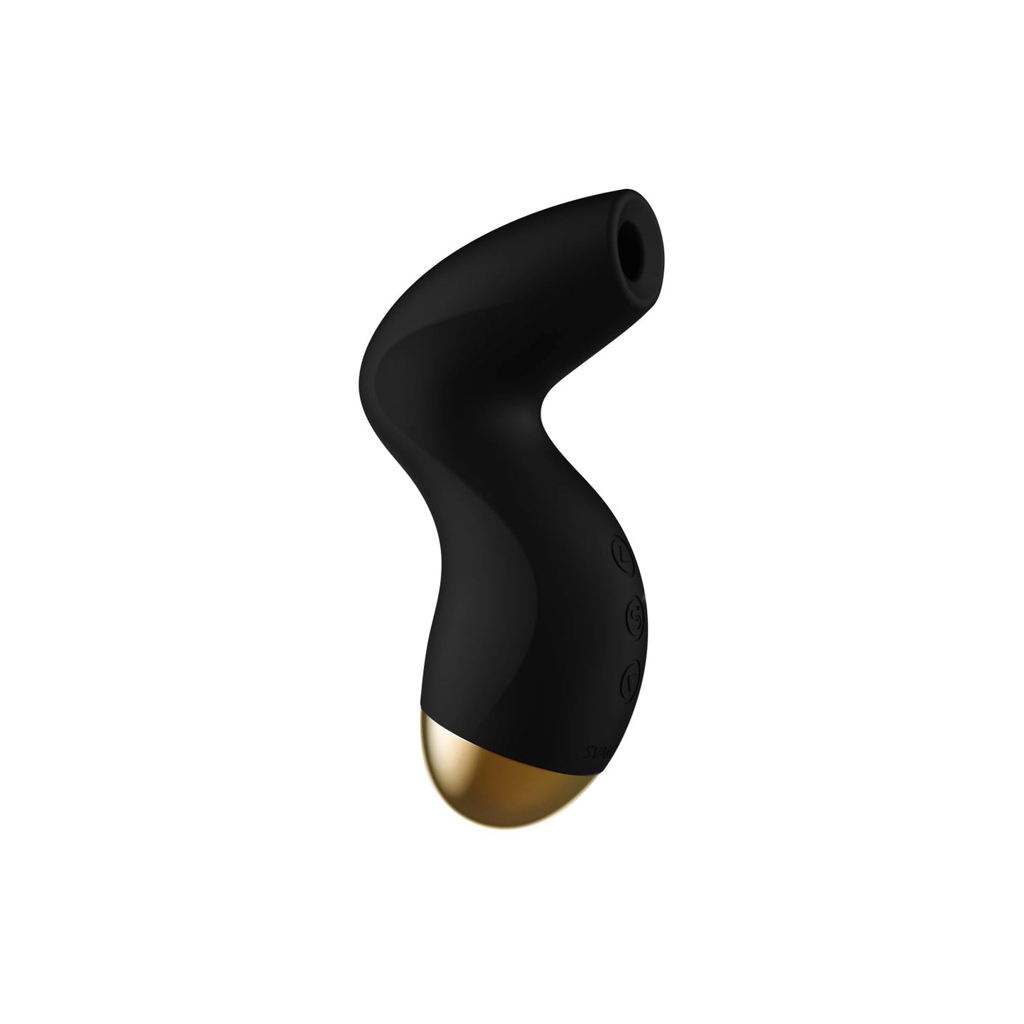 Estimulador de succión Pulse Pure en color negro con detalles dorados de Svakom.