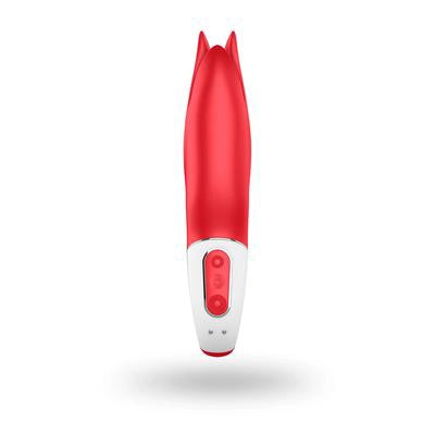 Dispositivo de bienestar Power Flower en silicona hipoalergénica con punta flexible.
