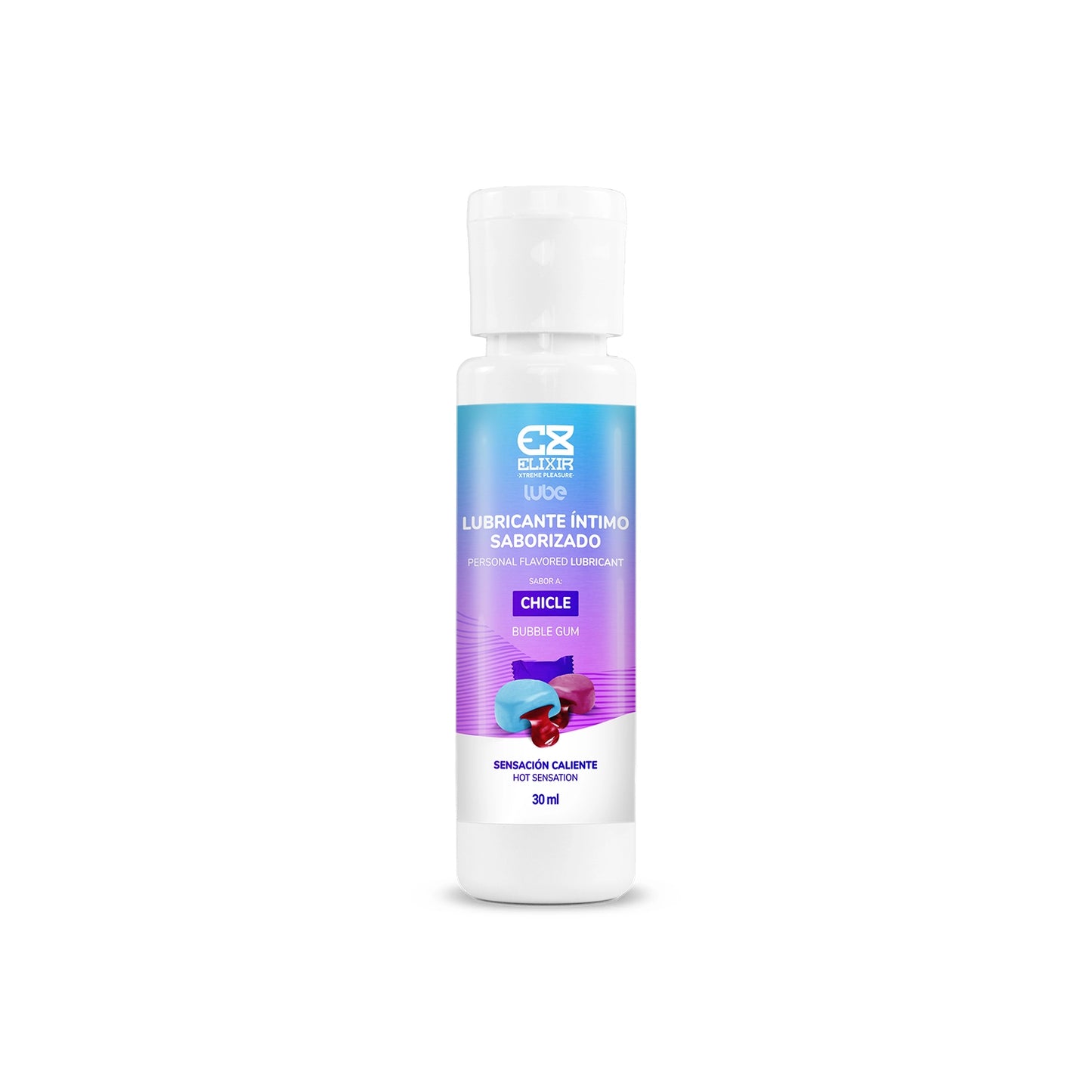 Frasco dosificador del lubricante íntimo sabor chicle con efecto de calor.