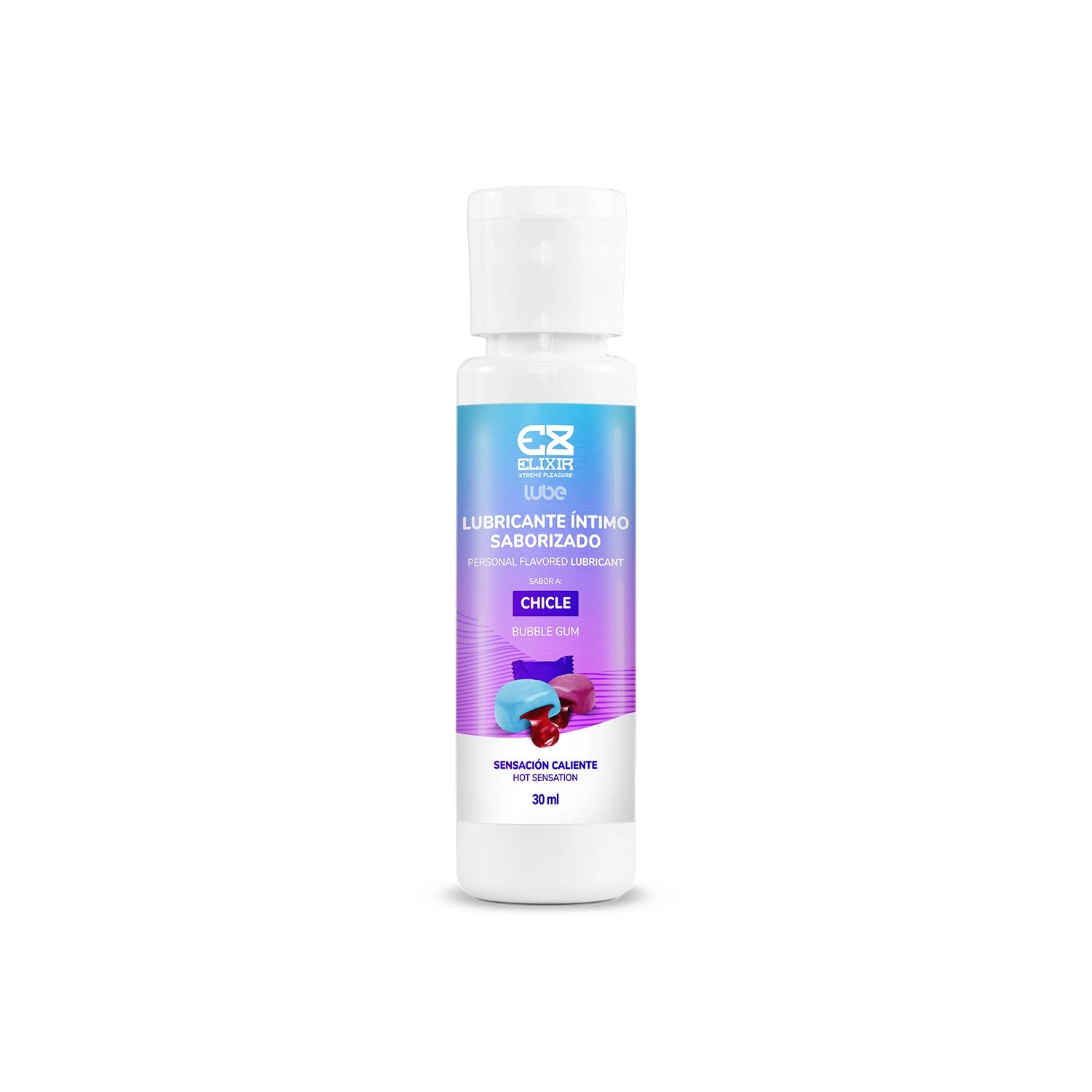 Frasco dosificador del lubricante íntimo sabor chicle con efecto de calor.