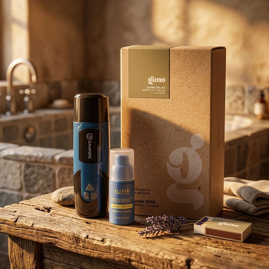 Presentación del kit Infinite Pleasure con el dispositivo Dynamo, el elixir Frequency y caja Gimo.