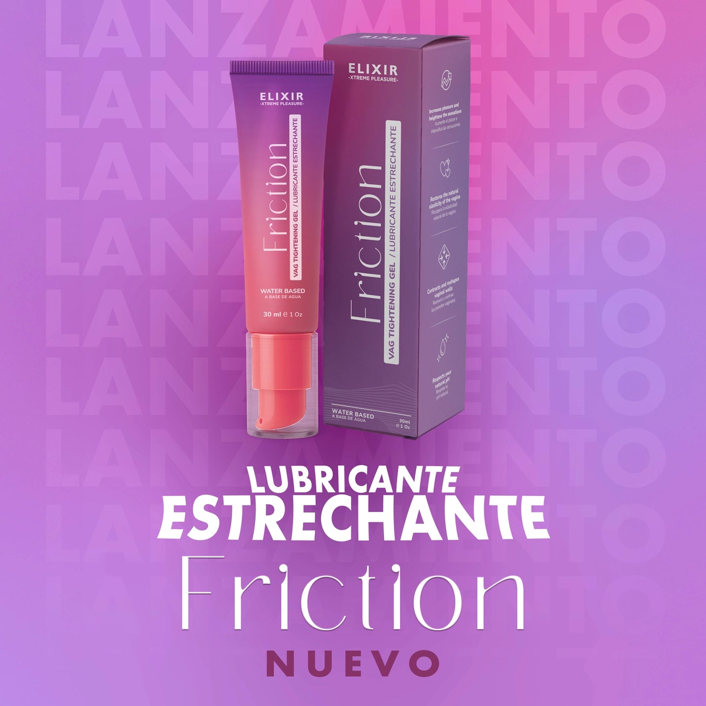 Imagen promocional del Elixir Reafirmante Friction de la línea Xtreme Pleasure.