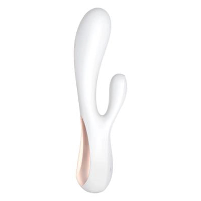 Masajeador Satisfyer Mono Flex en silicona blanco con diseño de doble contacto flexible.