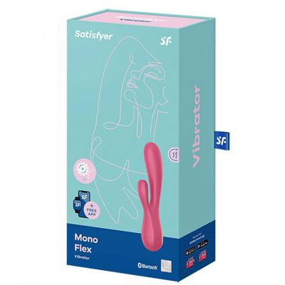 Masajeador Satisfyer Mono Flex en silicona rosa con diseño de doble contacto flexible.
