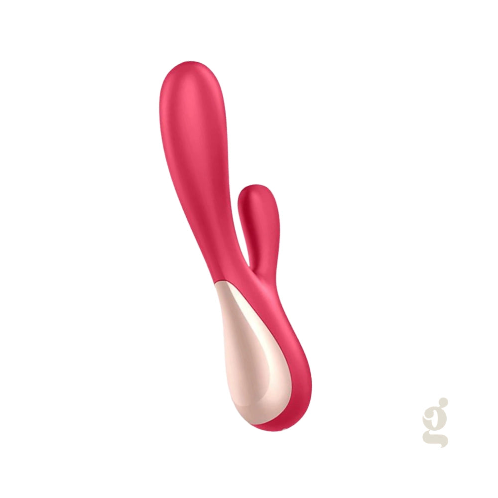Masajeador Satisfyer Mono Flex en silicona rojo con diseño de doble contacto flexible.