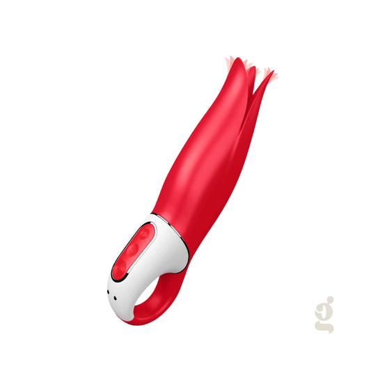 Masajeador sensorial con diseño de pétalos flexibles y doble motor de vibración.