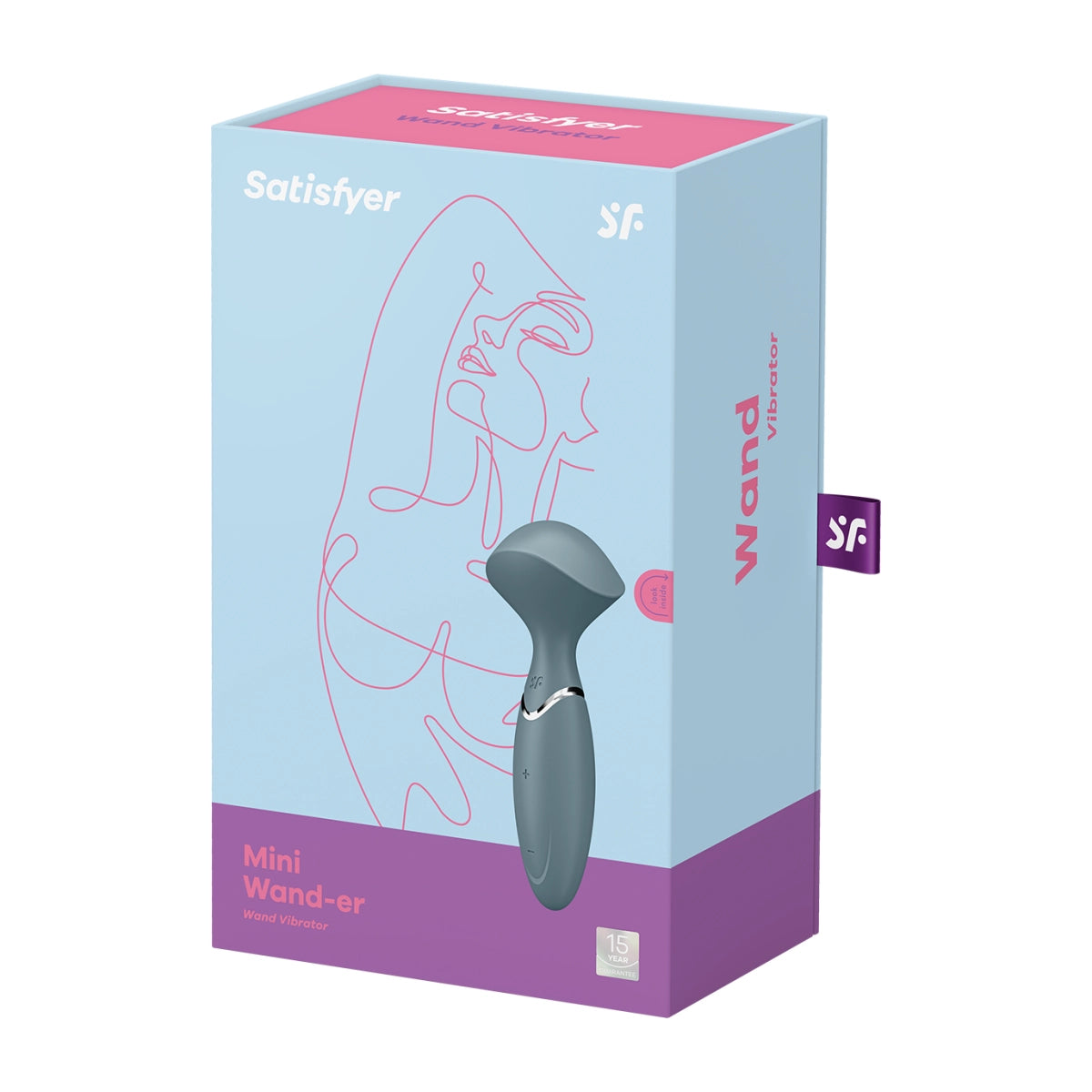 Empaque oficial del Satisfyer Mini Wand-er Gris en Gimo Boticario.