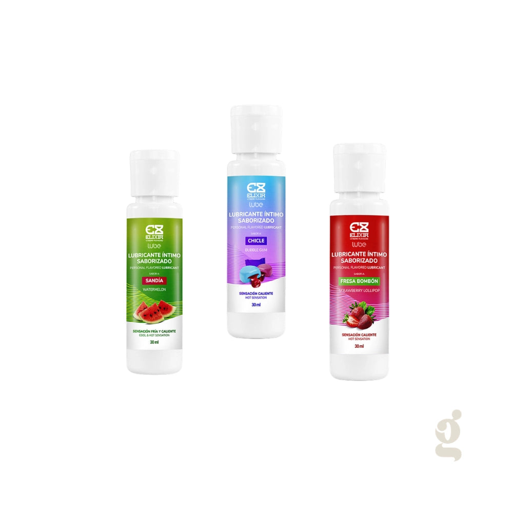 Tres variaciones del lubricante térmico Elixir Sandía, Chicle y Fresa Bombón juntas.