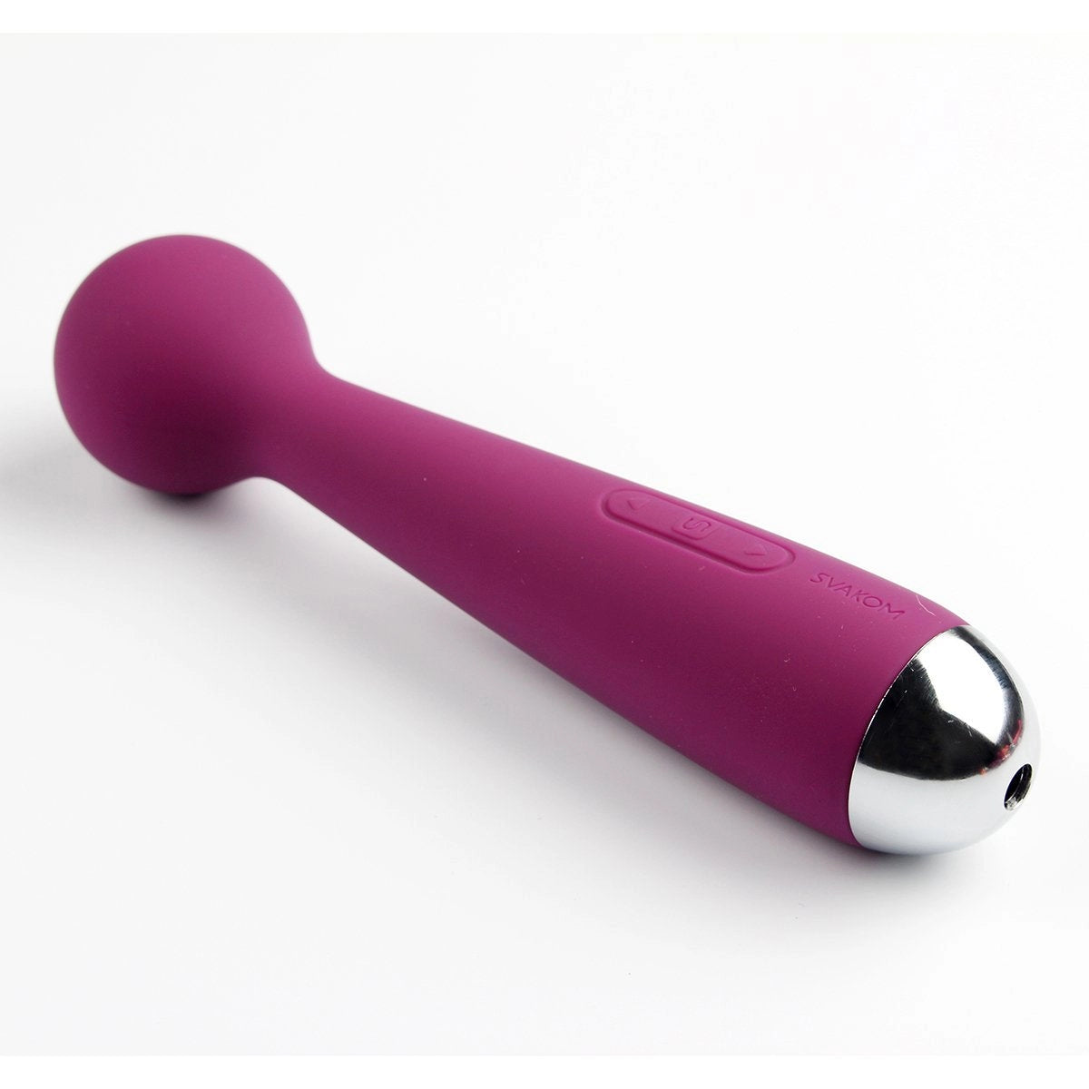 Dispositivo de masaje sensorial Mini Emma en color morado con detalles cromados.