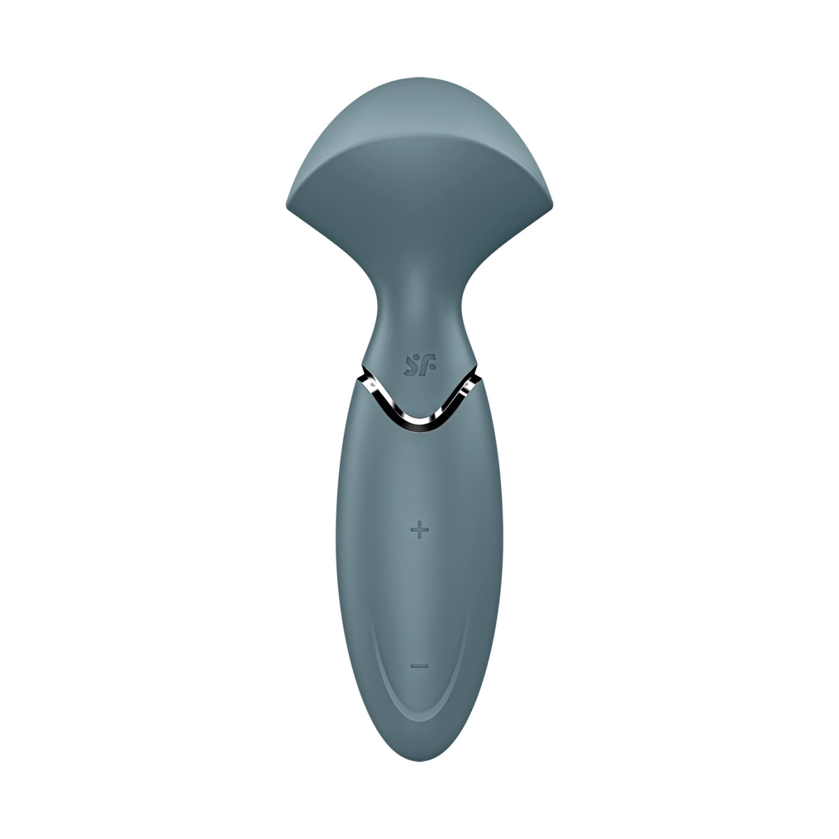 Vista frontal de la varita de masaje sensorial Mini Wand-er Gris de Satisfyer.